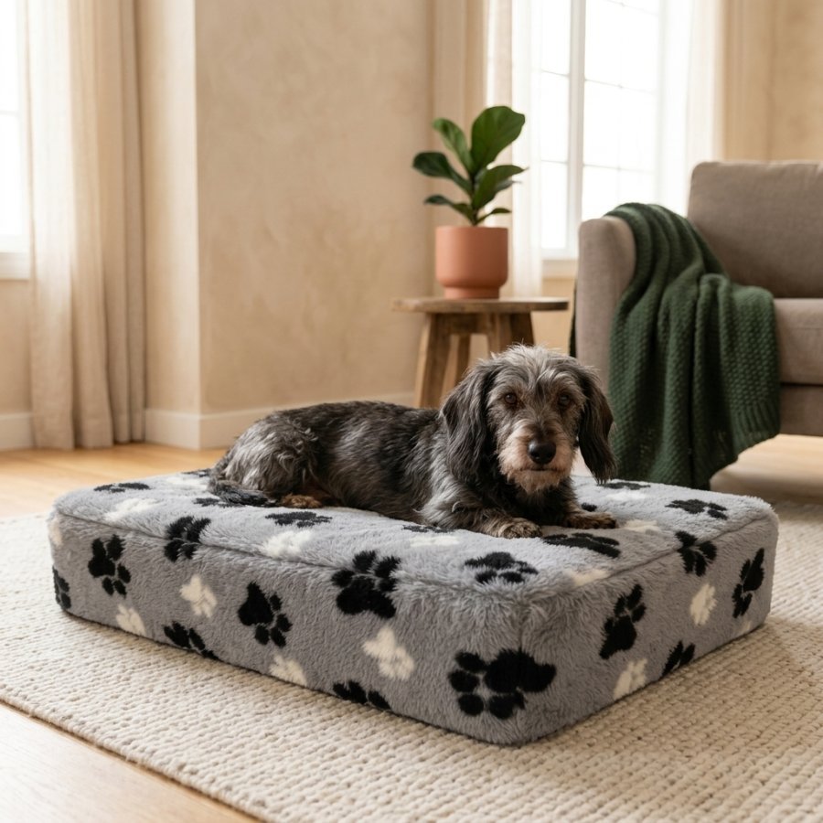 Classic Orthopedic Memory-Foam Bed in grey, shown at an angle to show its supportive 9cm foam base